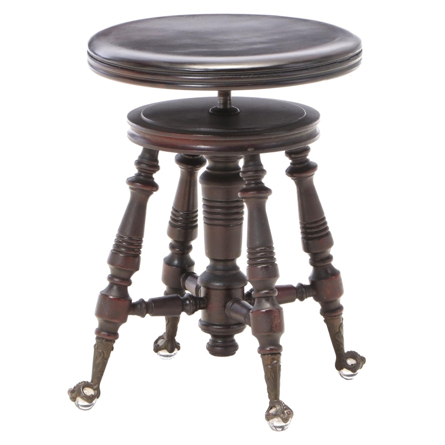 H. Holtzman & Sons Late Victorian Adjustable-Height Swivel Piano Stool, c. 1900