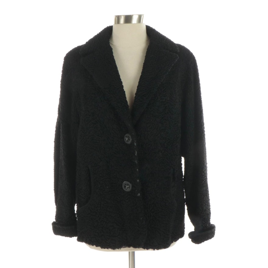 Black Persian Lamb Fur Jacket with Velvet Trim from Todd Brothers