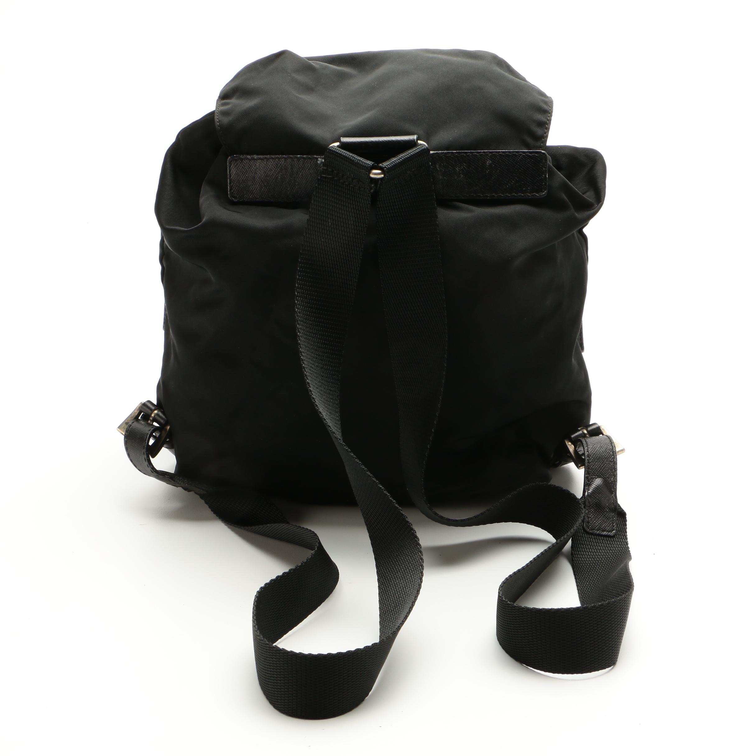 Prada Drawstring Backpack in Black Tessuto Nylon with Saffiano Leather Trim