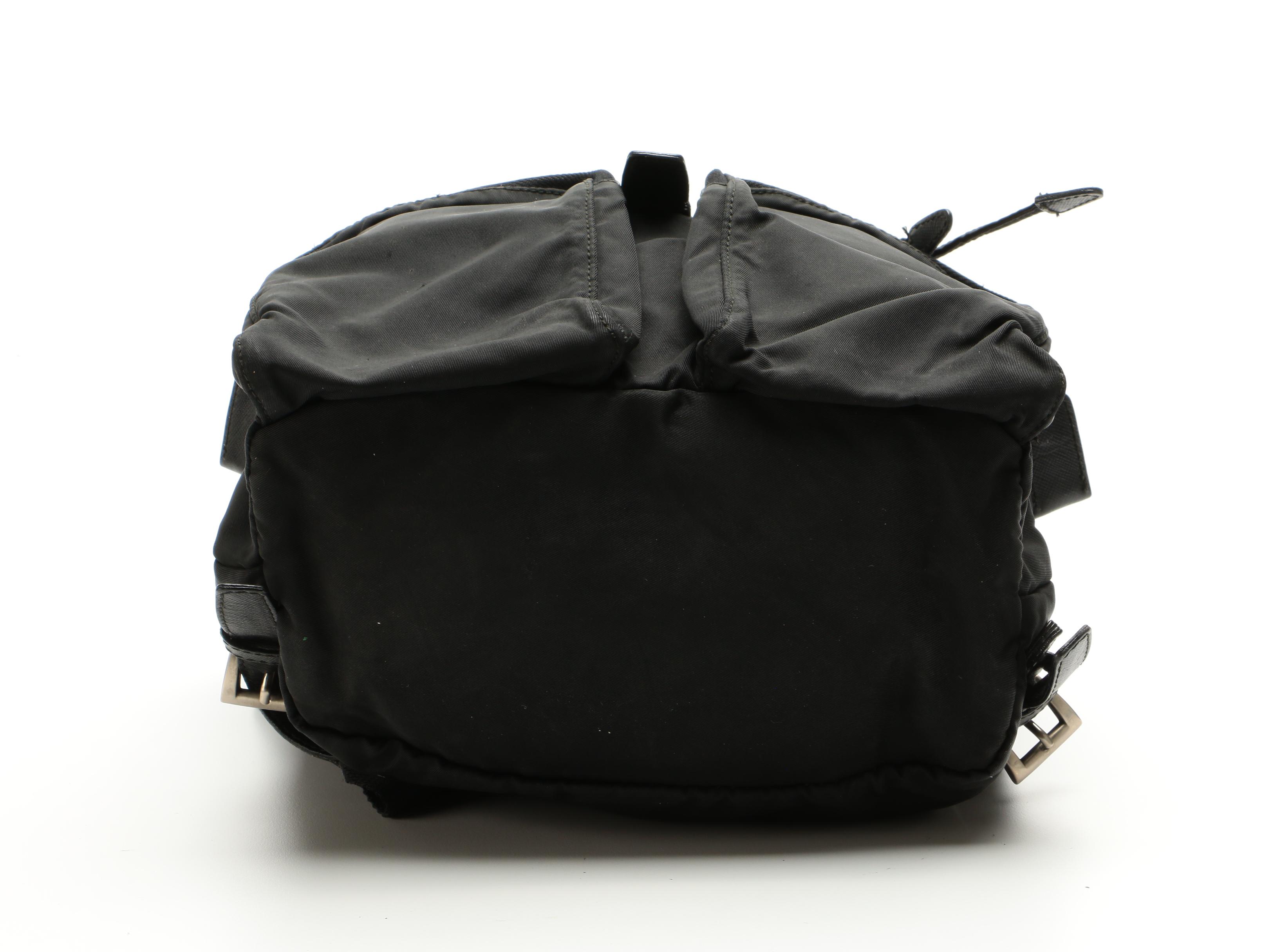 Prada Drawstring Backpack in Black Tessuto Nylon with Saffiano Leather Trim