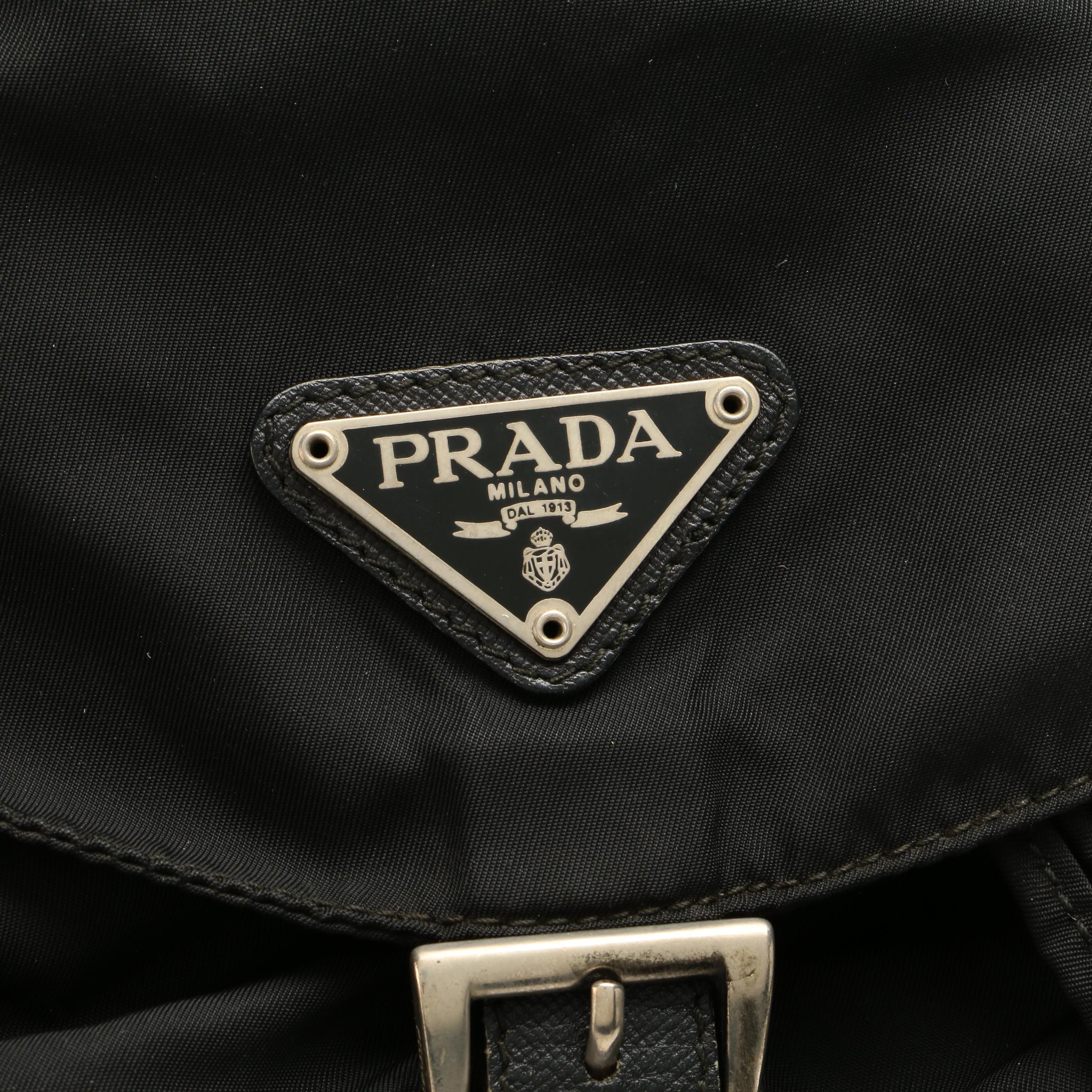 Prada Drawstring Backpack in Black Tessuto Nylon with Saffiano Leather Trim