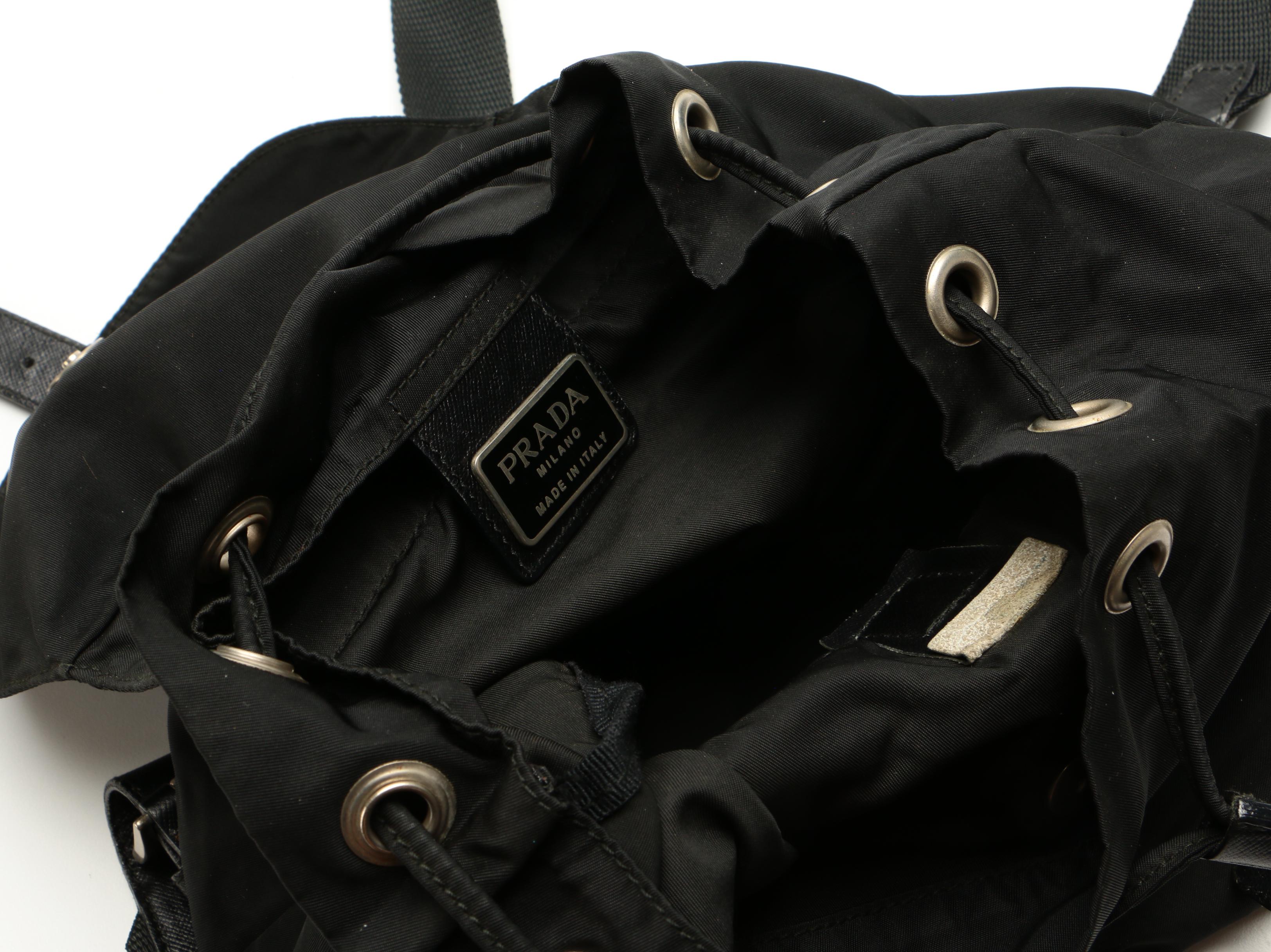 Prada Drawstring Backpack in Black Tessuto Nylon with Saffiano Leather Trim