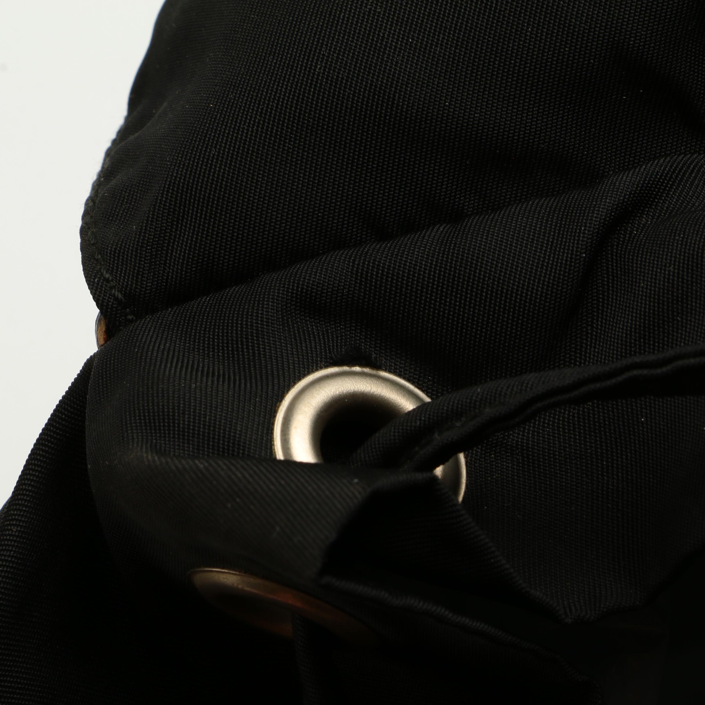 Prada Drawstring Backpack in Black Tessuto Nylon with Saffiano Leather Trim