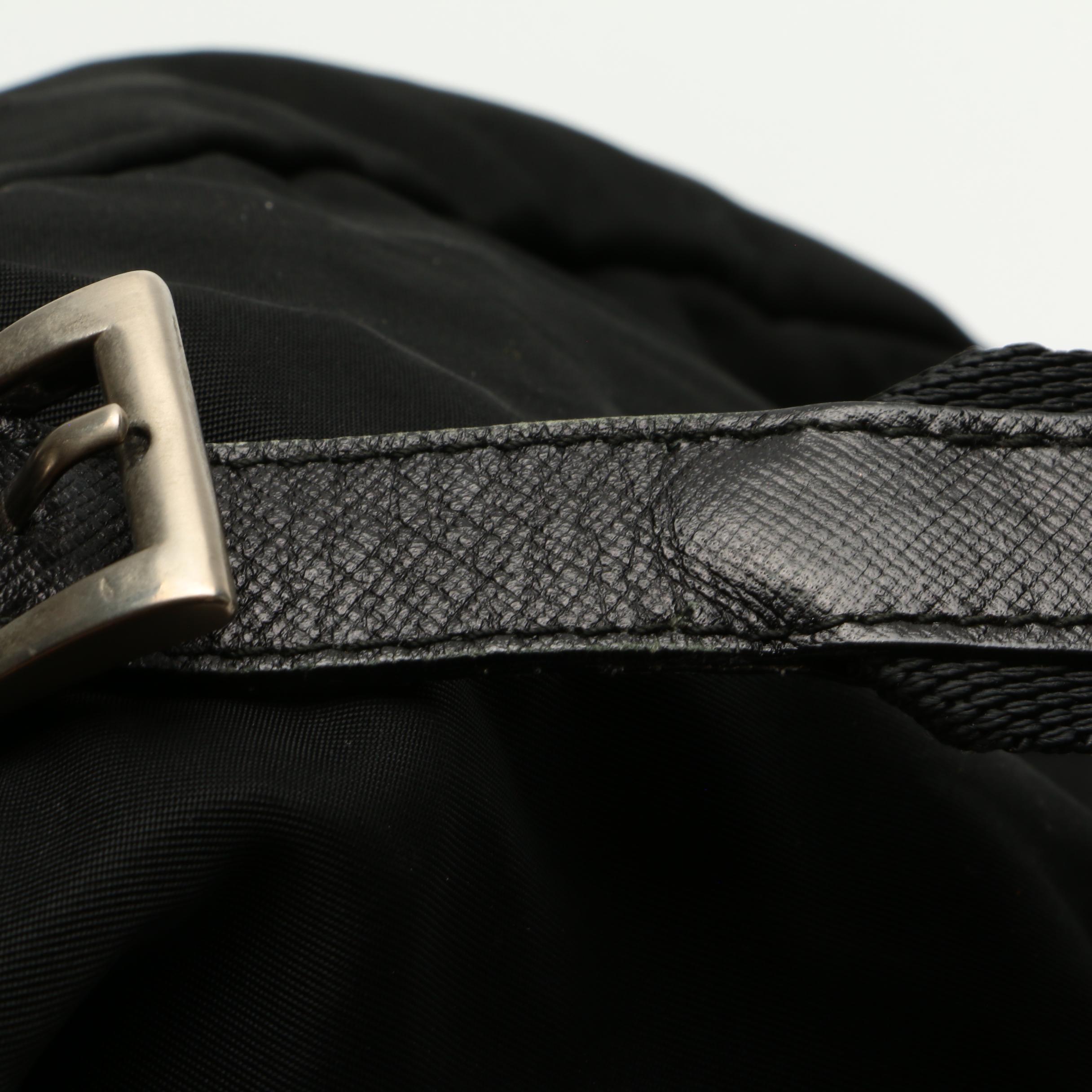 Prada Drawstring Backpack in Black Tessuto Nylon with Saffiano Leather Trim