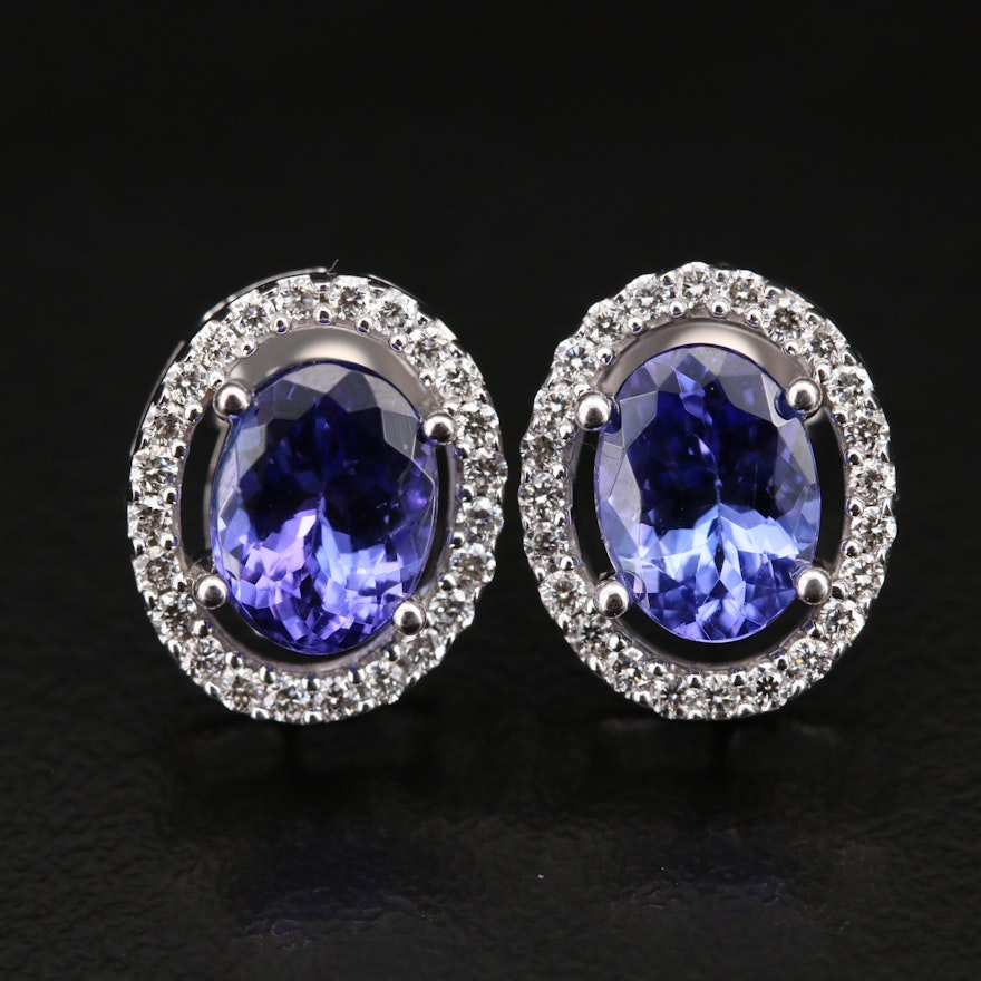 14K Tanzanite and Diamond Halo Earrings