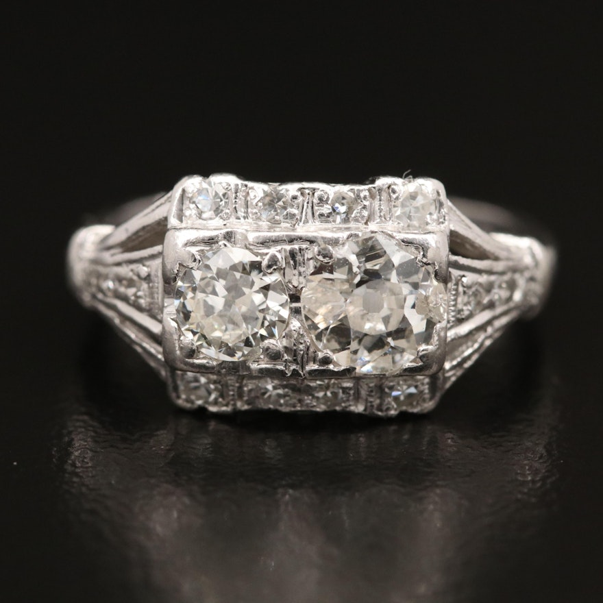 Edwardian Platinum 1.08 CTW Diamond "Toi-et-Moi" Ring