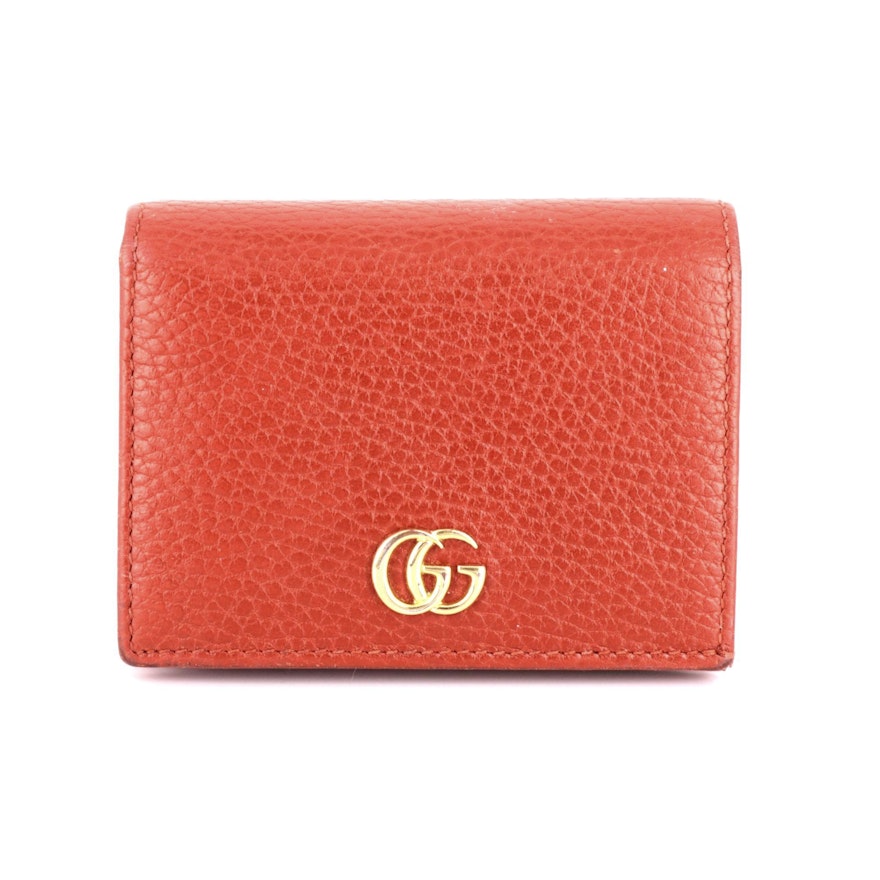 Gucci Double G Card Case Wallet in Grained Leather