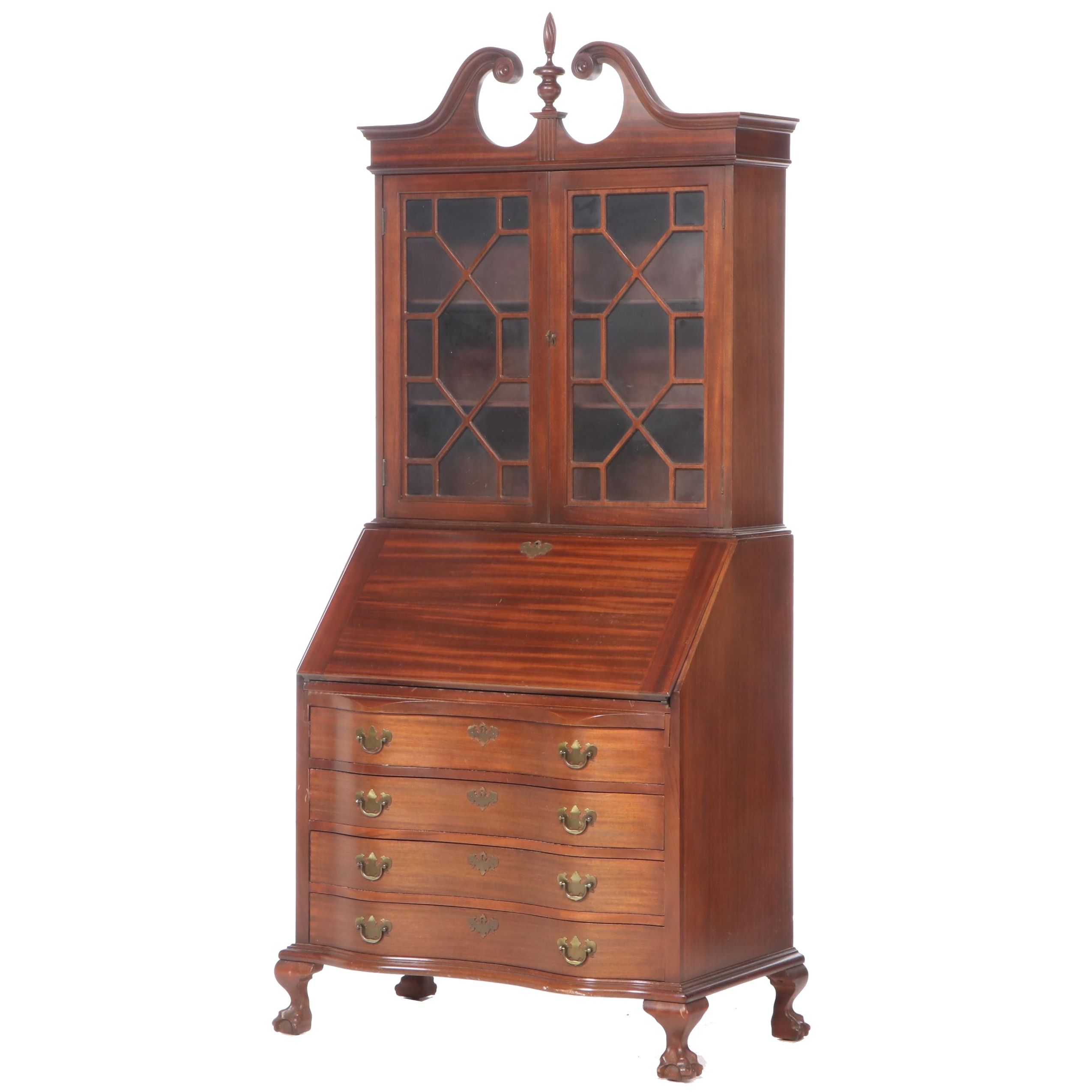 Maddox Chippendale Style Mahogany Secretary Bookcase, Mid-20th Century