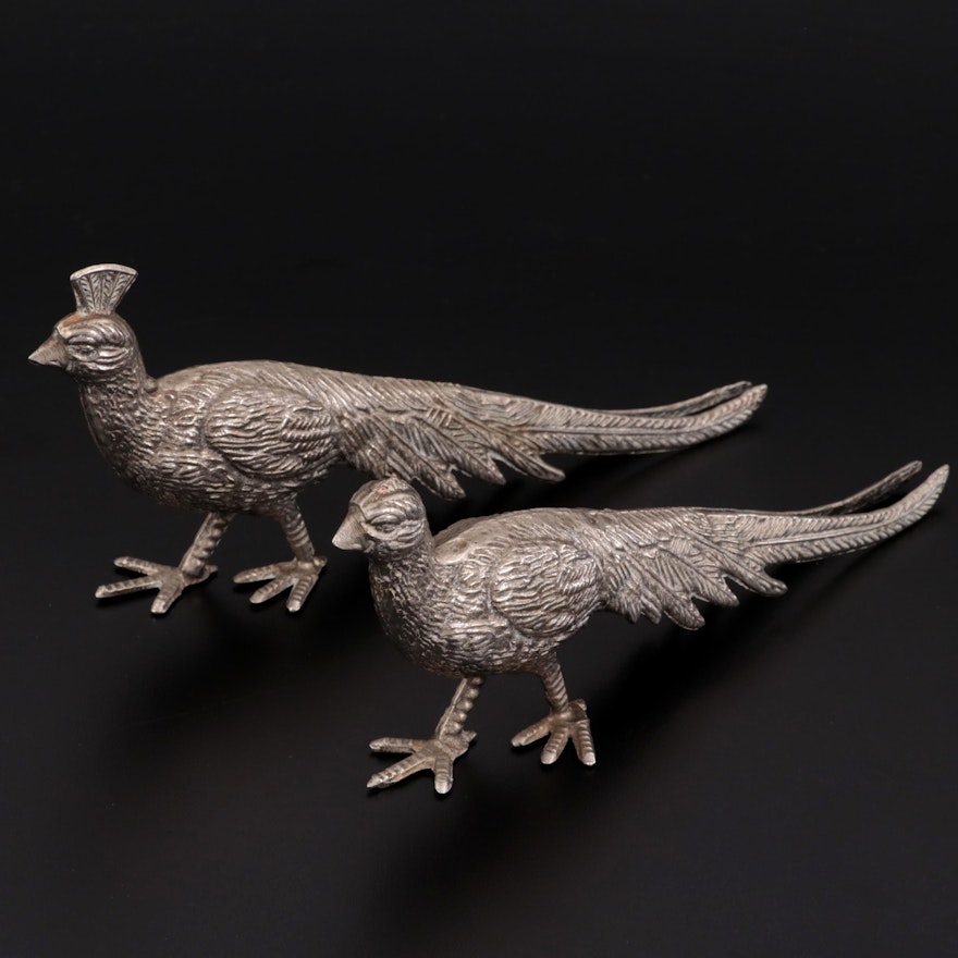 Silver Plate Pheasant Pair Table Birds