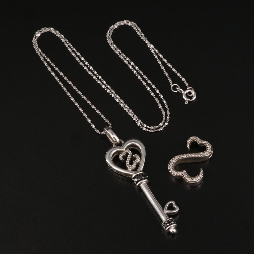 Sterling Silver Diamond Key Necklace and Pendant