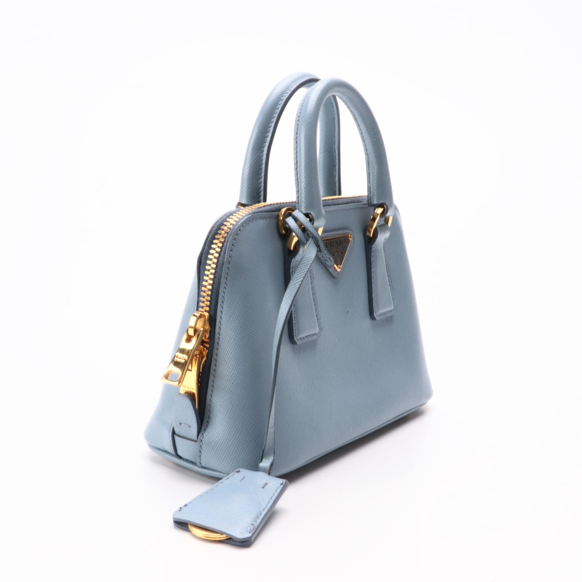 Prada Mini Promenade Two-Way in Blue Saffiano Leather