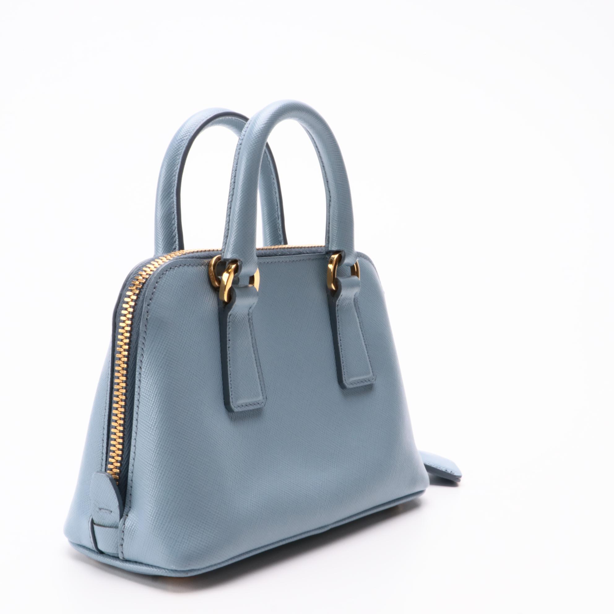 Prada Mini Promenade Two-Way in Blue Saffiano Leather