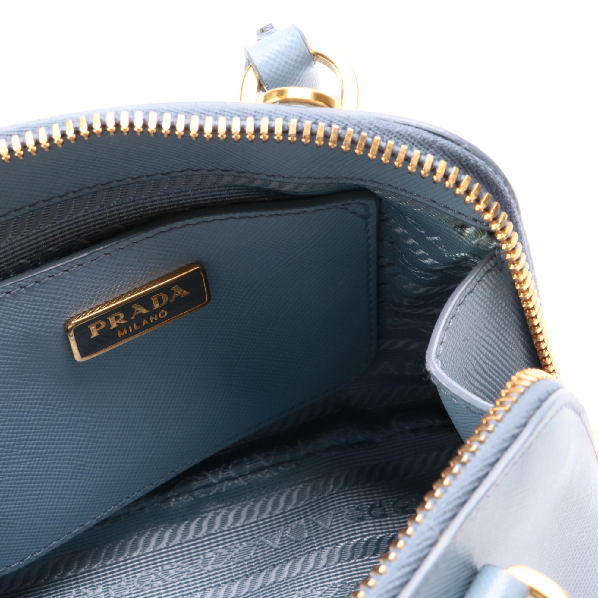 Prada Mini Promenade Two-Way in Blue Saffiano Leather