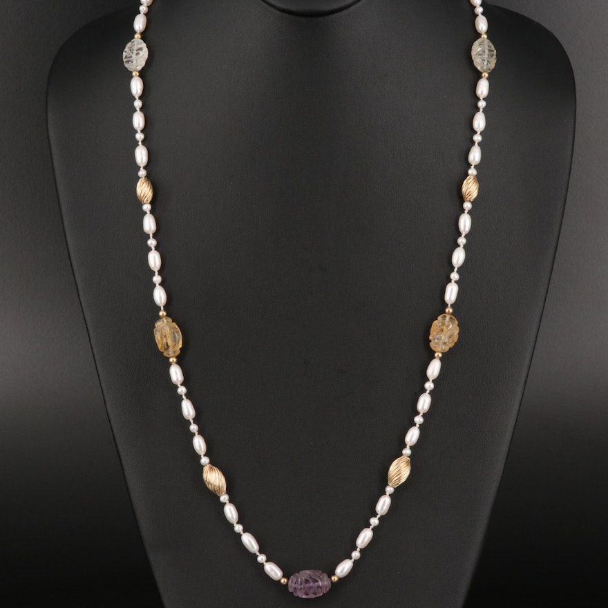 Pearl, Amethyst and Citrine Necklace