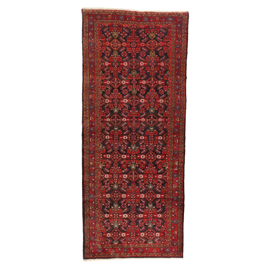 4'2 x 10'2 Hand-Knotted Persian Malayer Long Rug, 1940s