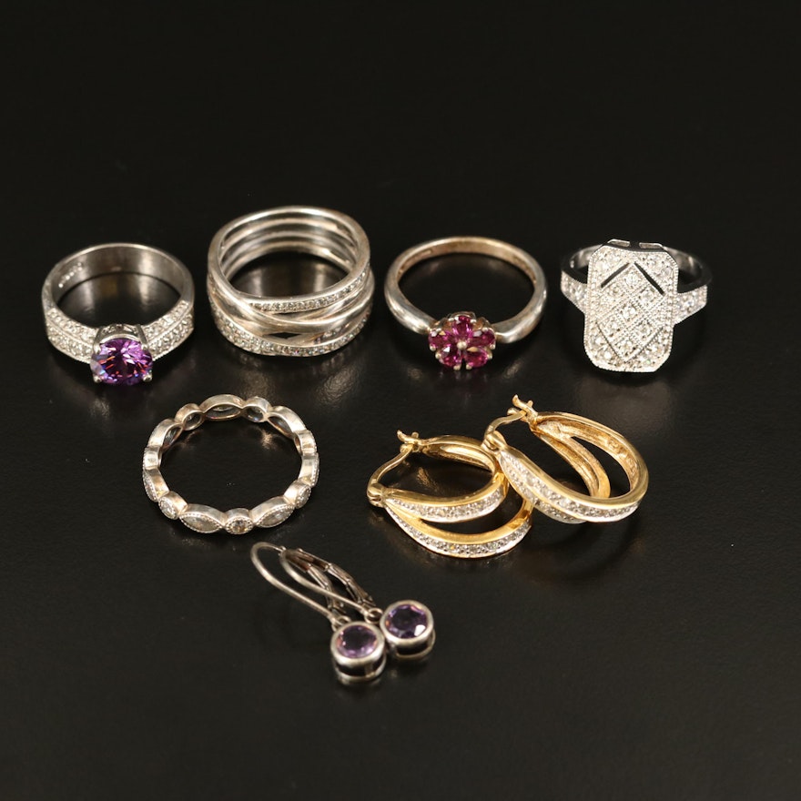 Sterling Gemstone Earrings and Rings Featuring Pandora
