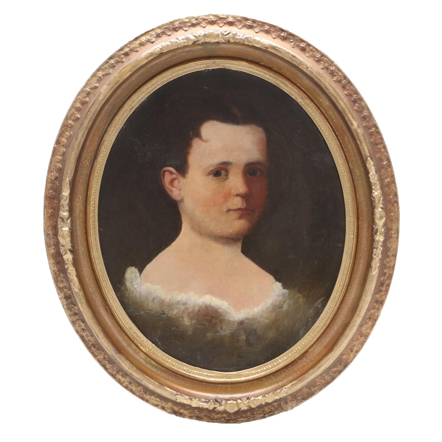 American School Portrait Oil Painting, Mid-Late 19th Century