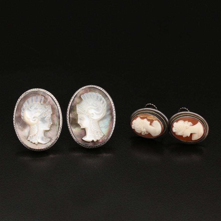 Vintage Sterling and 800 Silver Shell and Mother of Pearl Cameo Jewelry