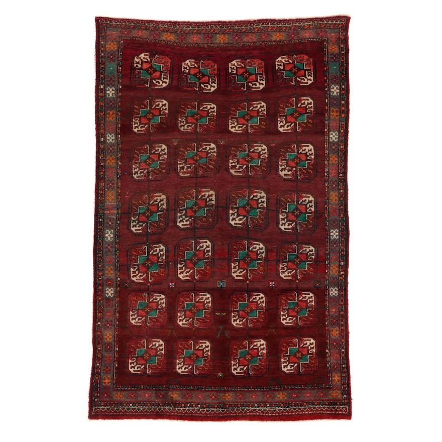 4'11 x 7'9 Hand-Knotted Afghan Turkmen Bokhara Rug, Mid-20th Century