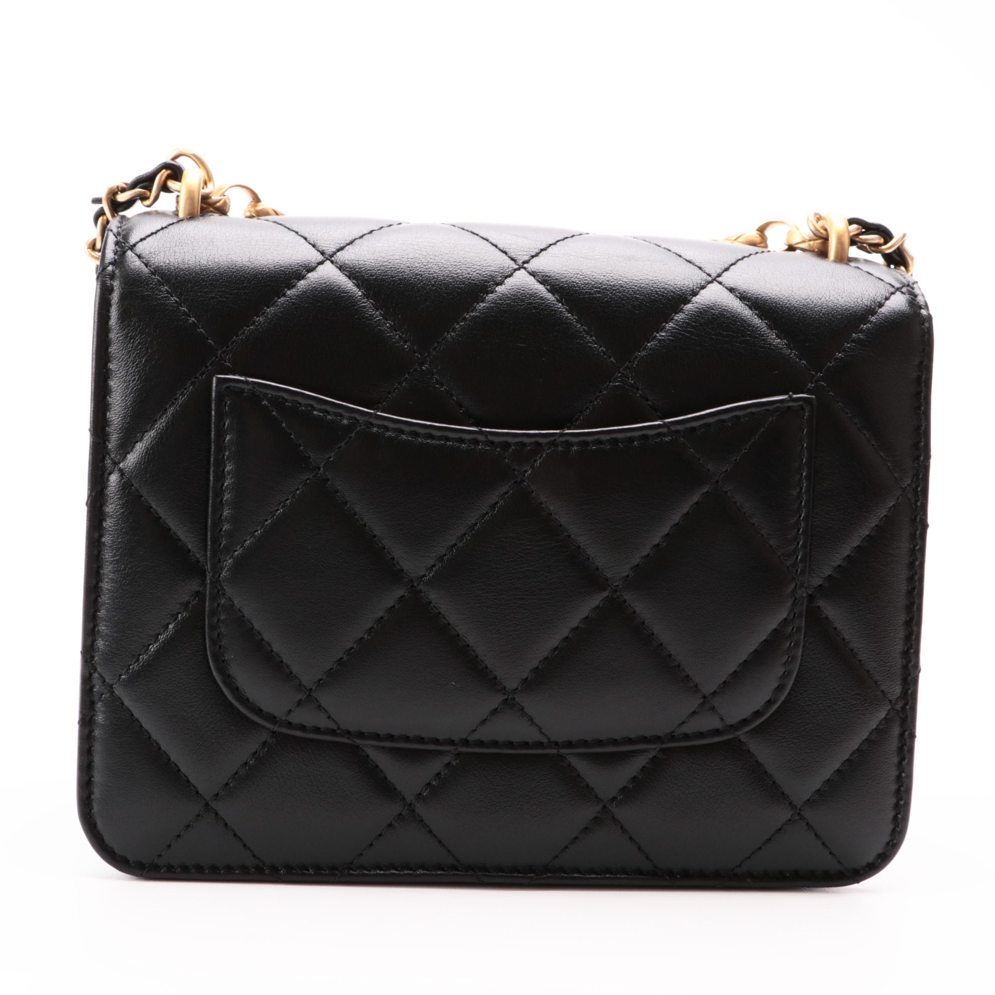 Chanel Onyx Pearl Mini Flap Bag in Black Quilted Calfskin Leather