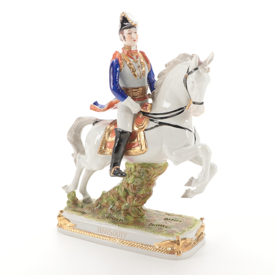 German Scheibe-Alsbach "Nansouty" Mounted Soldier Porcelain Figurine