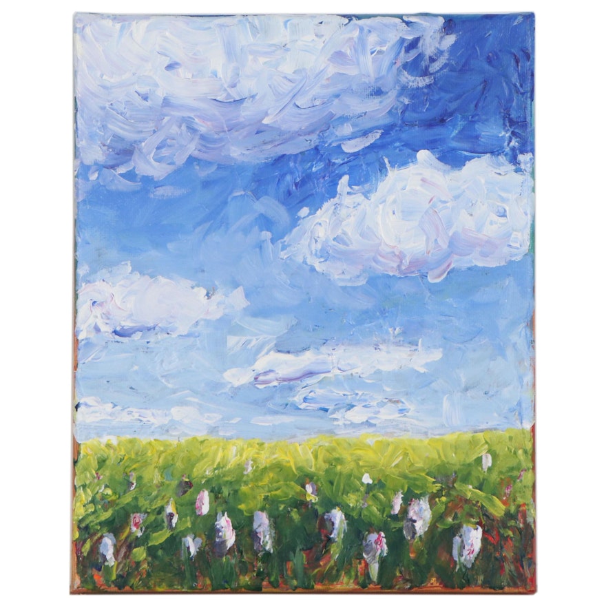 Mia Wyle Oil Painting "Flowers in Field," 21st Century