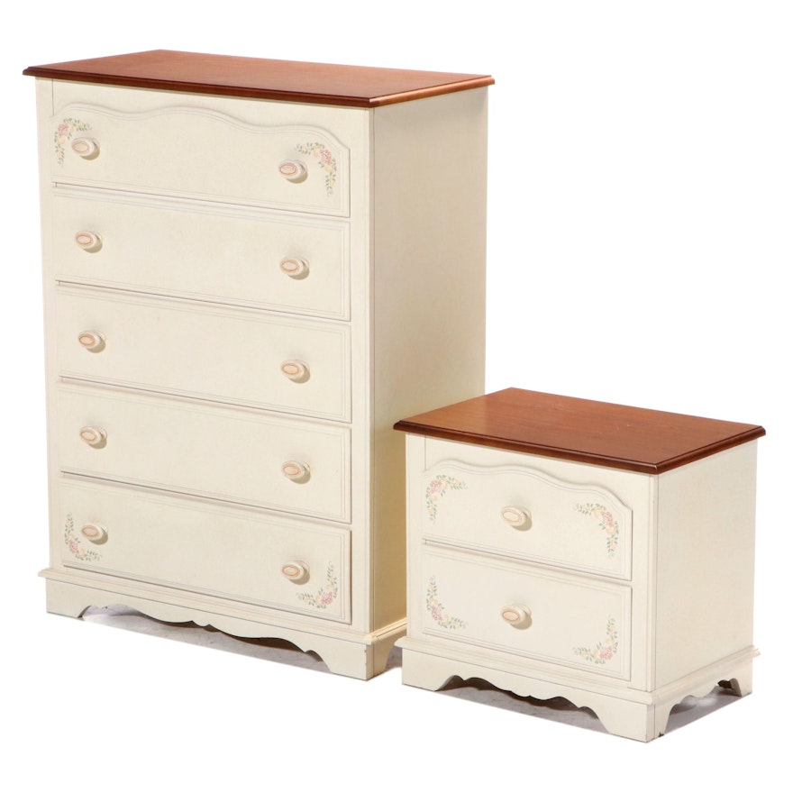 Rhodes Painted Wood, Engineered Wood, and Laminate Top Chest with Nightstand