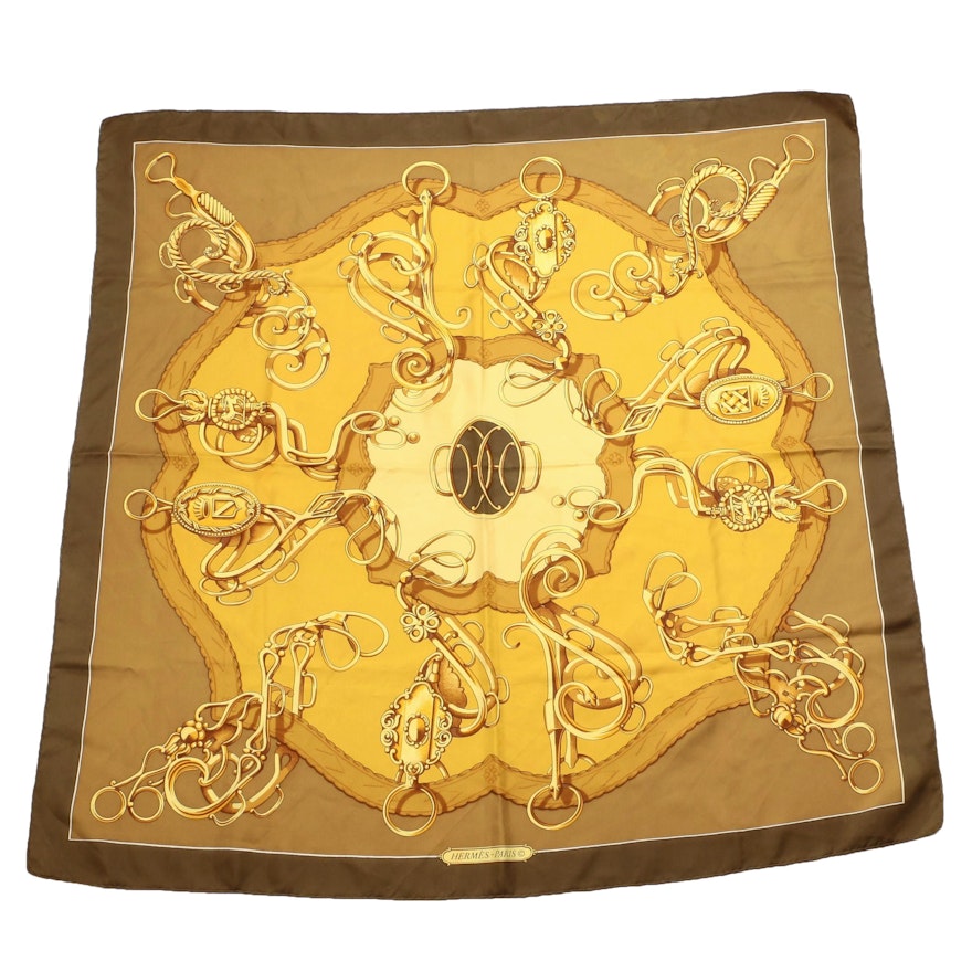 Hermès Early Issue "Profile - Selliere" Silk Twill Scarf