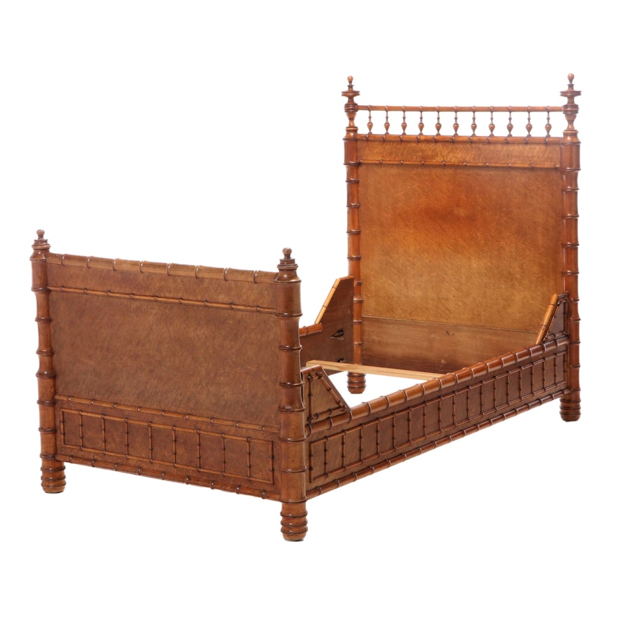 American Aesthetic Movement Faux-Bamboo and Bird's-Eye Maple Bed Frame