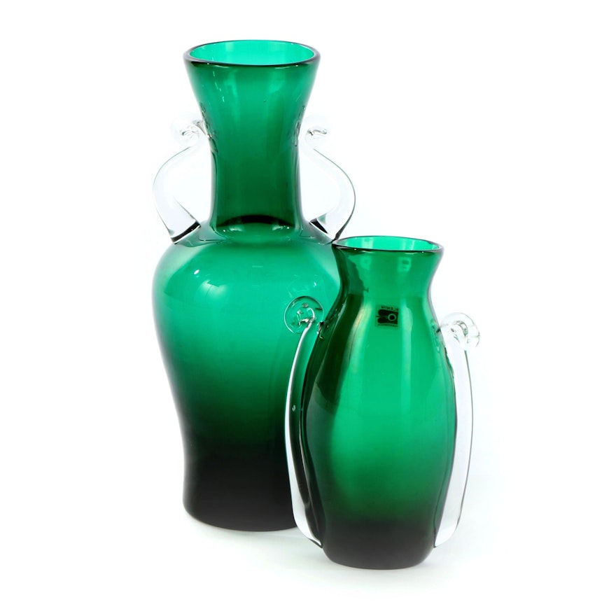 Blenko "Millennium" Emerald Blown Glass Vases