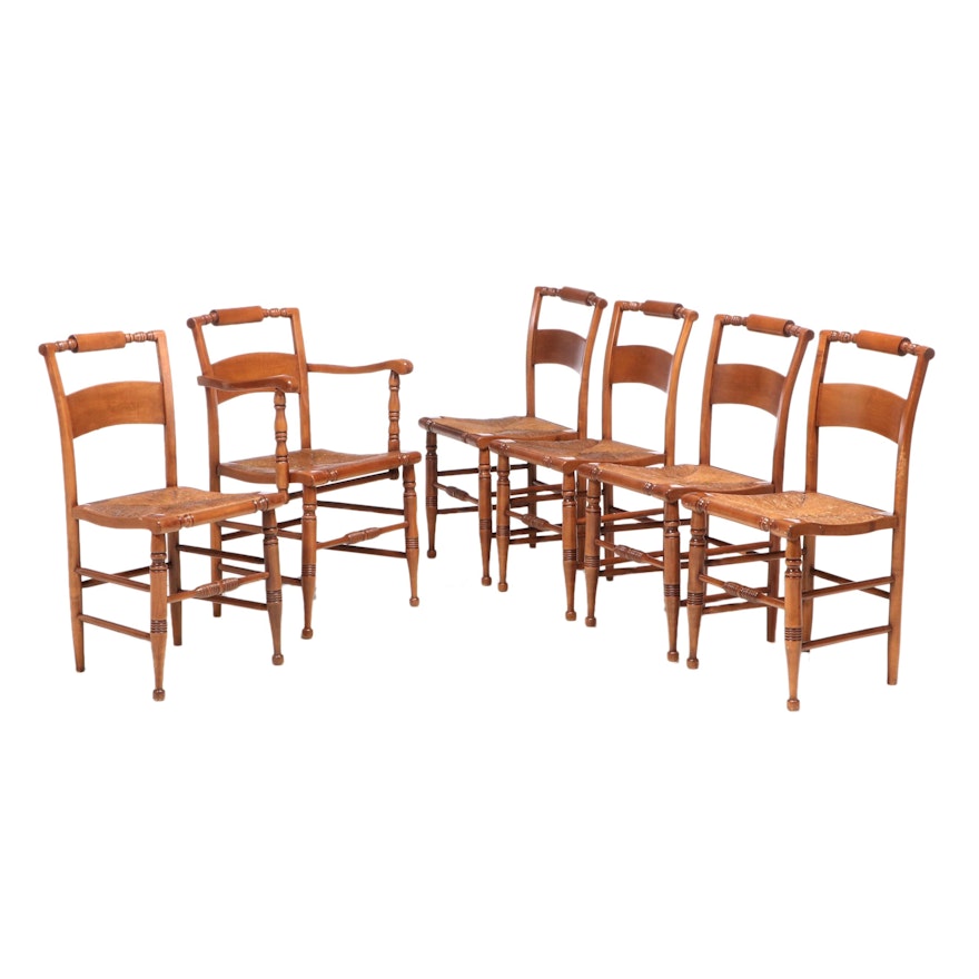 Six Federal Style Maple Dining Chairs, Mid to Late 20th Century