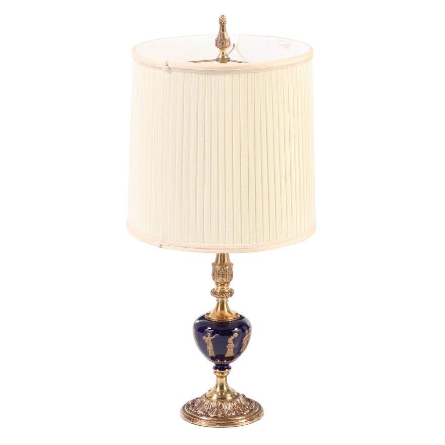 Bratburd's Neoclassical Style Cobalt Ceramic and Gilt Metal Table Lamp