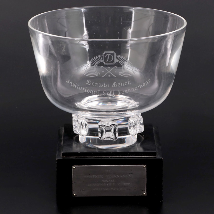 Steuben Art Glass Golf Tournament Presentation Trophy Bowl with Pedestal, 1959