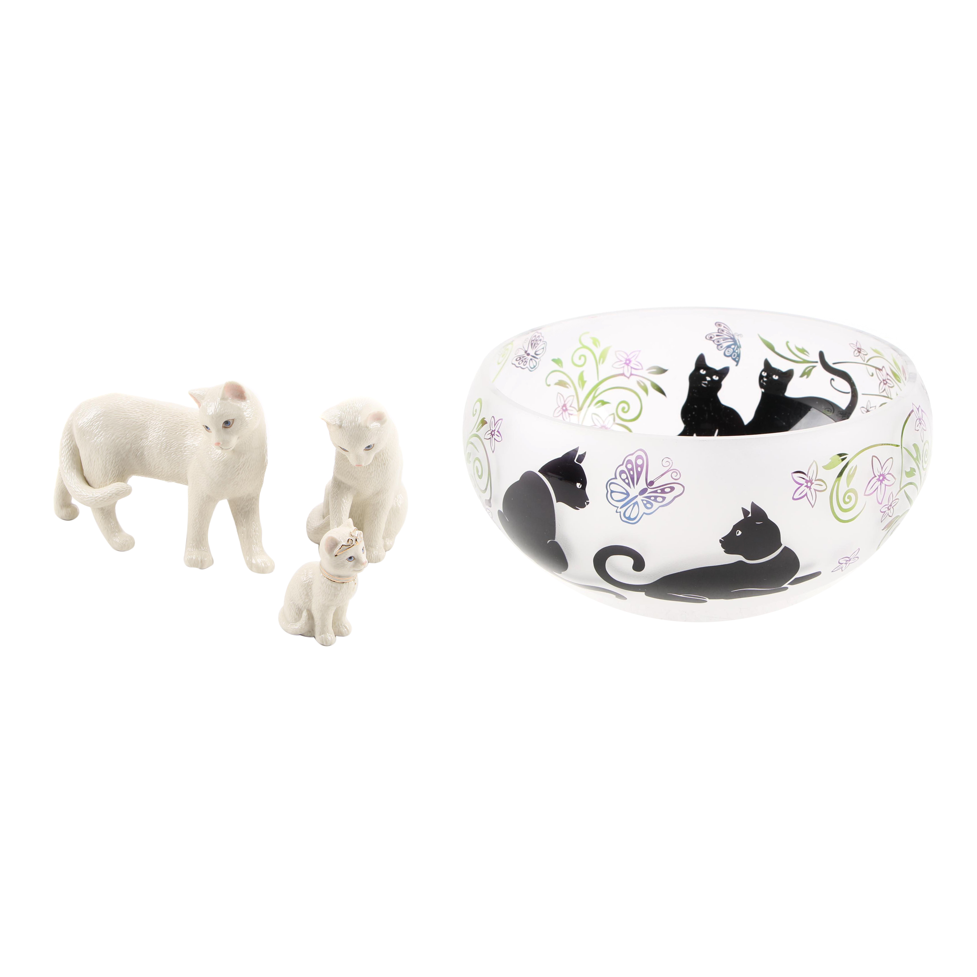 Lenox "Our Purrfect Princess" Figurines with "Black Cats and Butterflies" Bowl