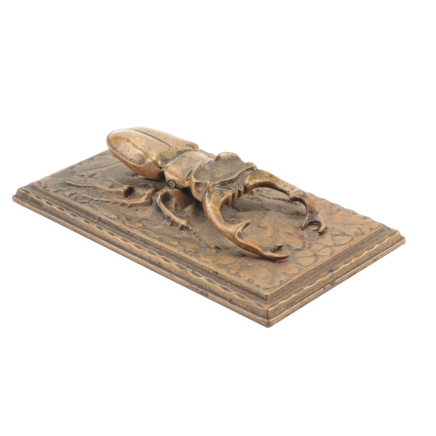 Art Nouveau Gilt Bronze Mechanical Stag Beetle Desk Clip