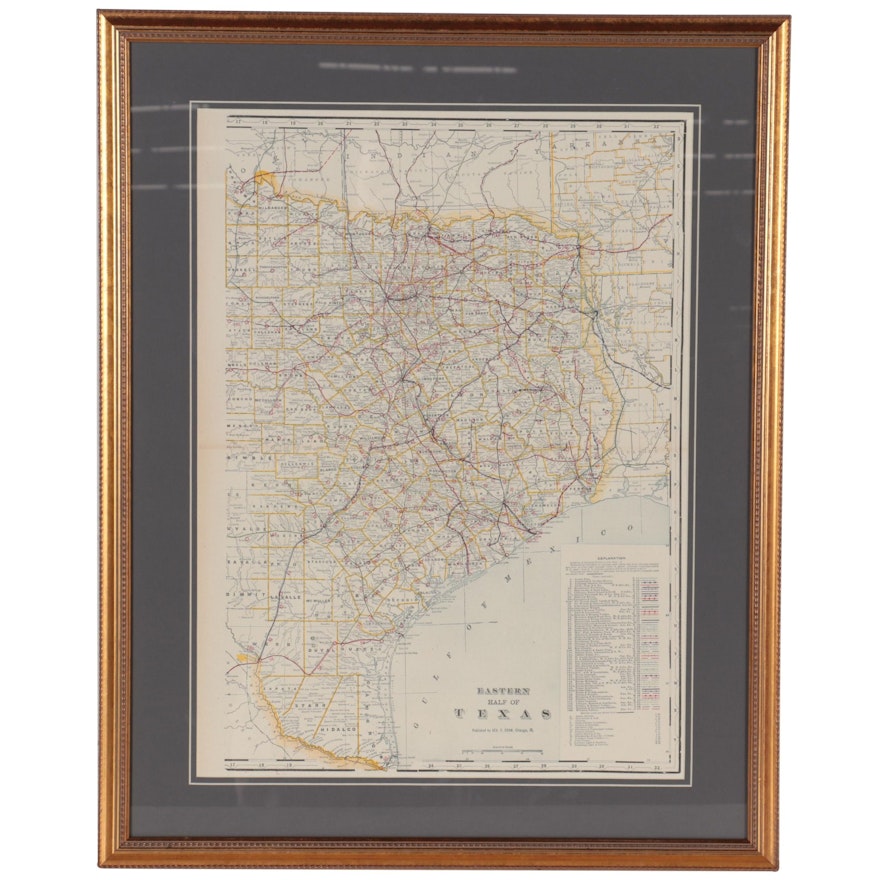 George F. Cram Wax Engraving Railroad Map "Eastern Half of Texas," 1905