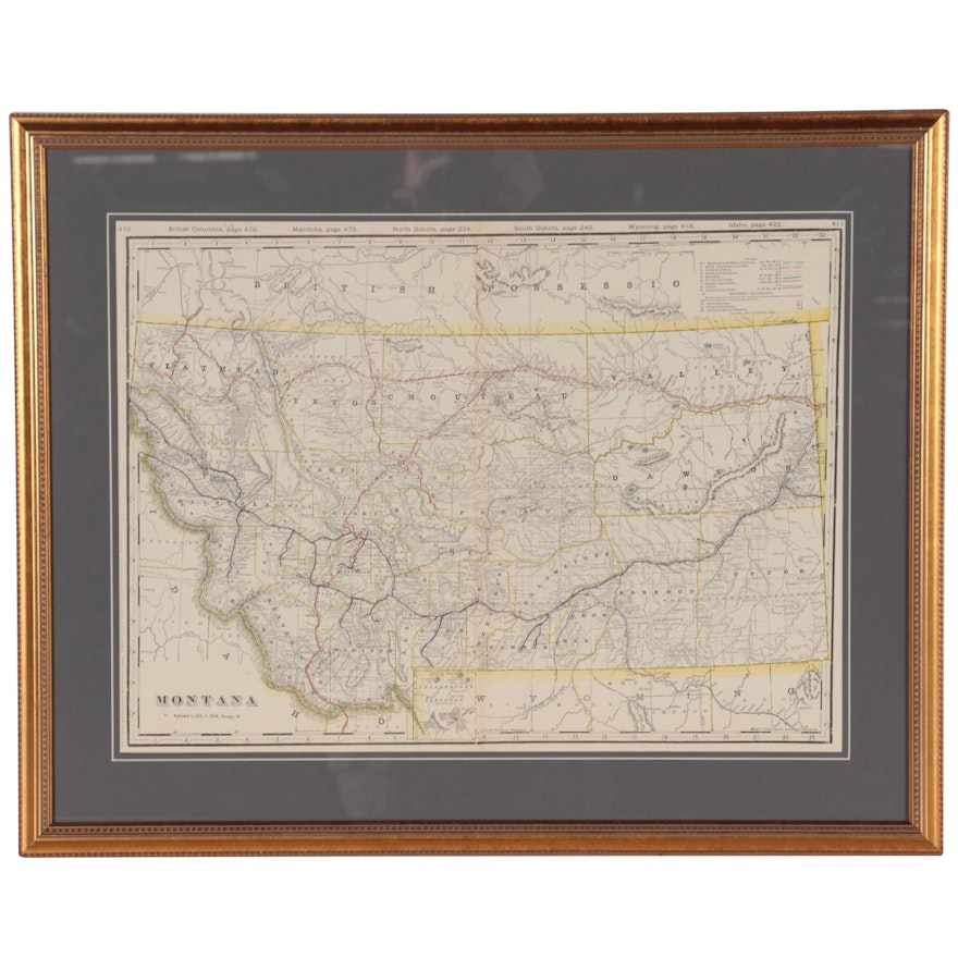George F. Cram Wax Engraving Railroad Map "Montana," circa 1900