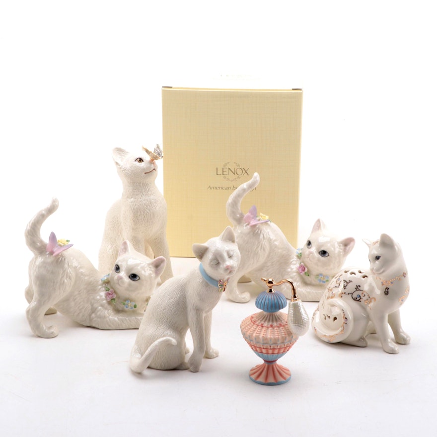 Lenox "Eye To Eye" "Fluttering Friend" and Other Lenox Cat Figurines