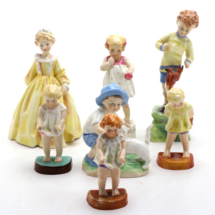 F.G Doughty Royal Worcester Porcelain Figurines Including "Grandmother’s Dress"