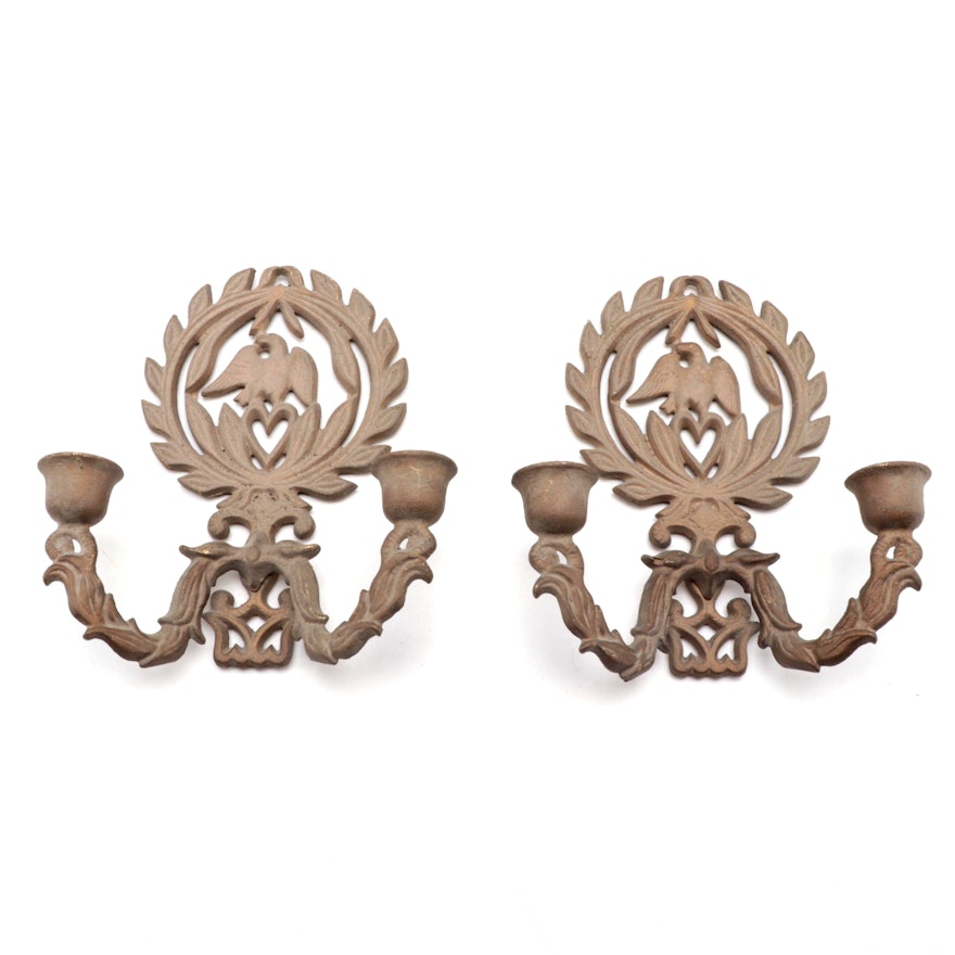 Federal Style Gilt Cast Iron Eagle Candle Sconces, Mid-20th  Century
