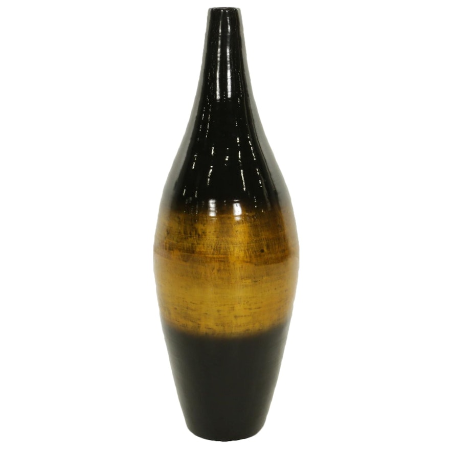 Contemporary Lacquered Gold and Black Bamboo Vase