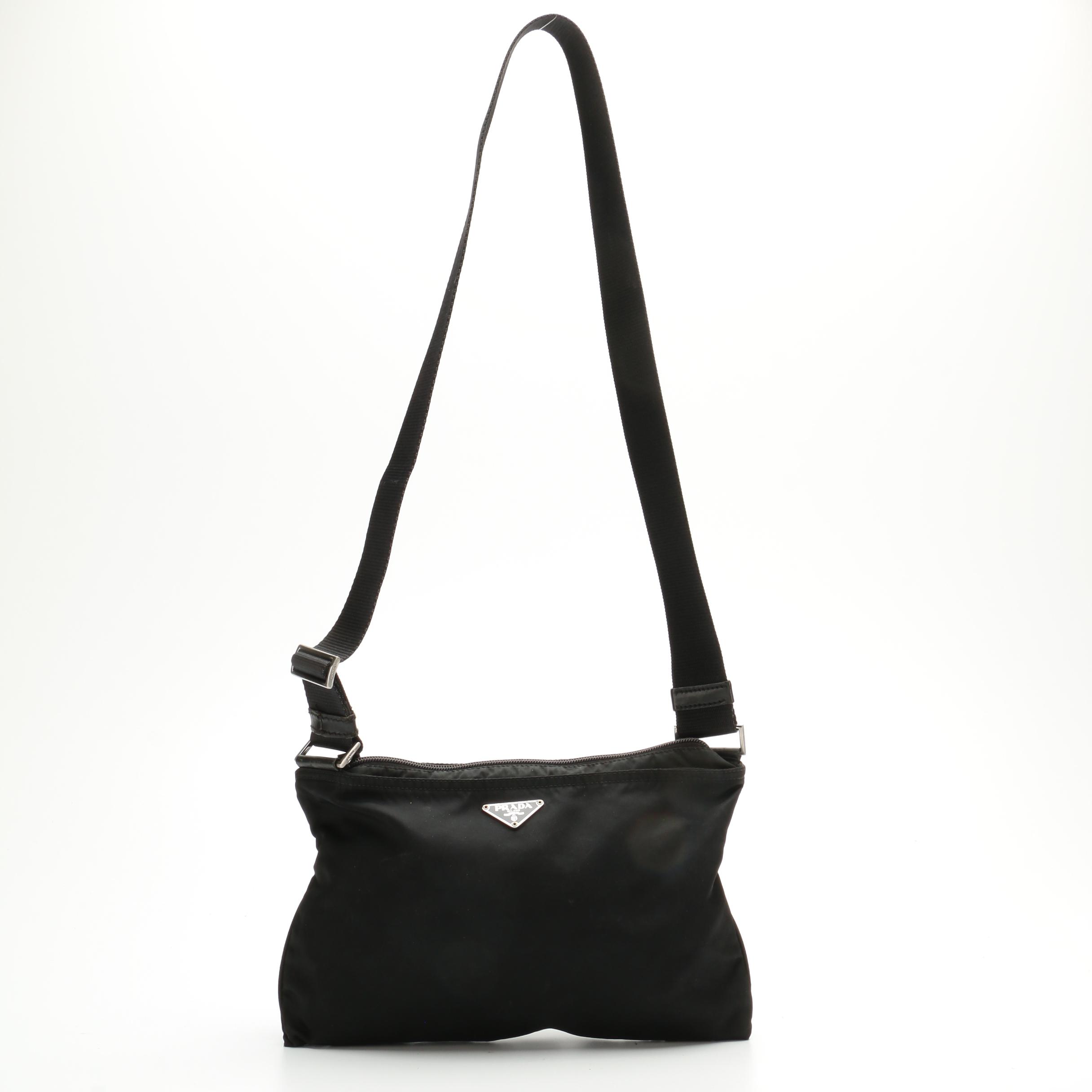Prada Black Tessuto Nylon Crossbody with Leather Trim