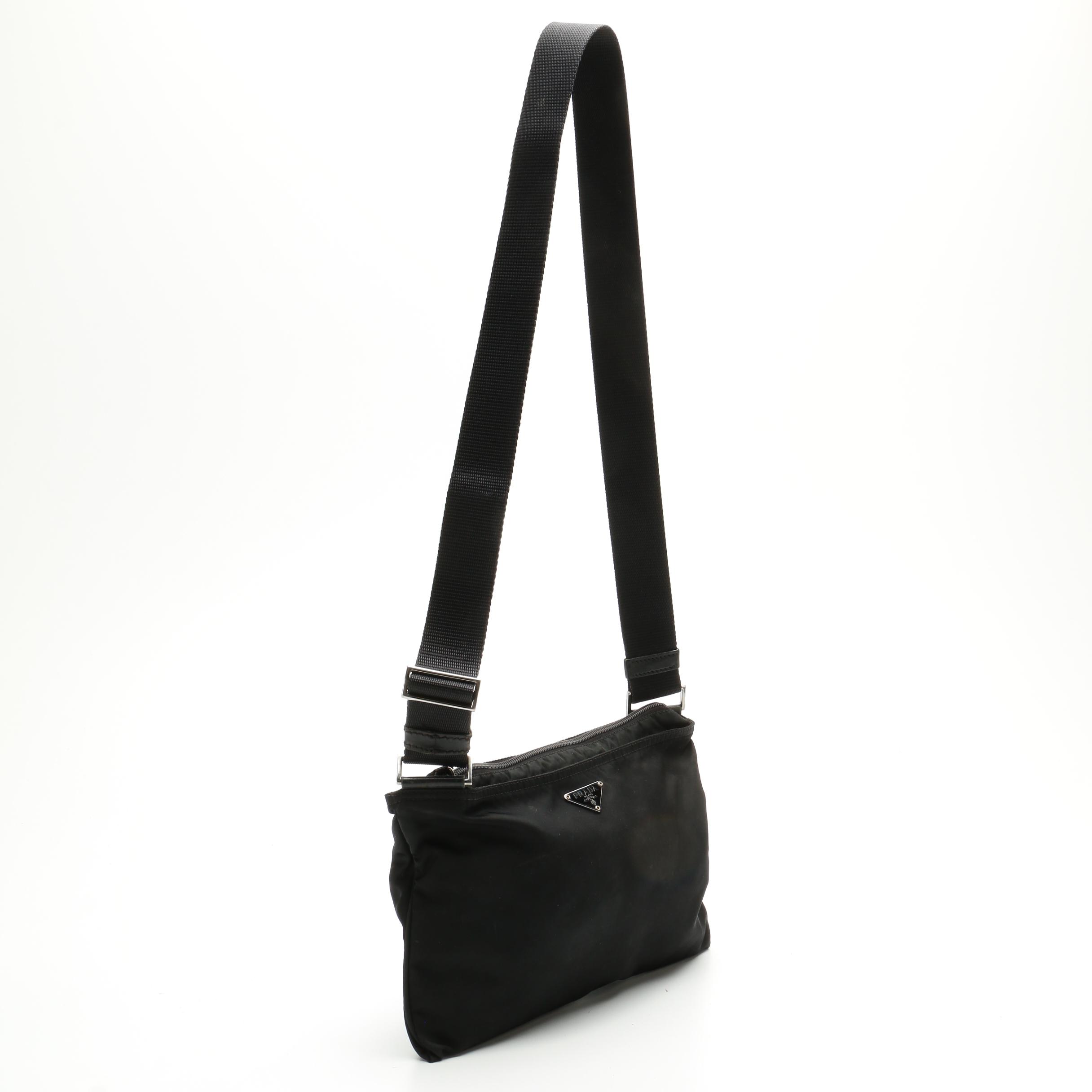 Prada Black Tessuto Nylon Crossbody with Leather Trim