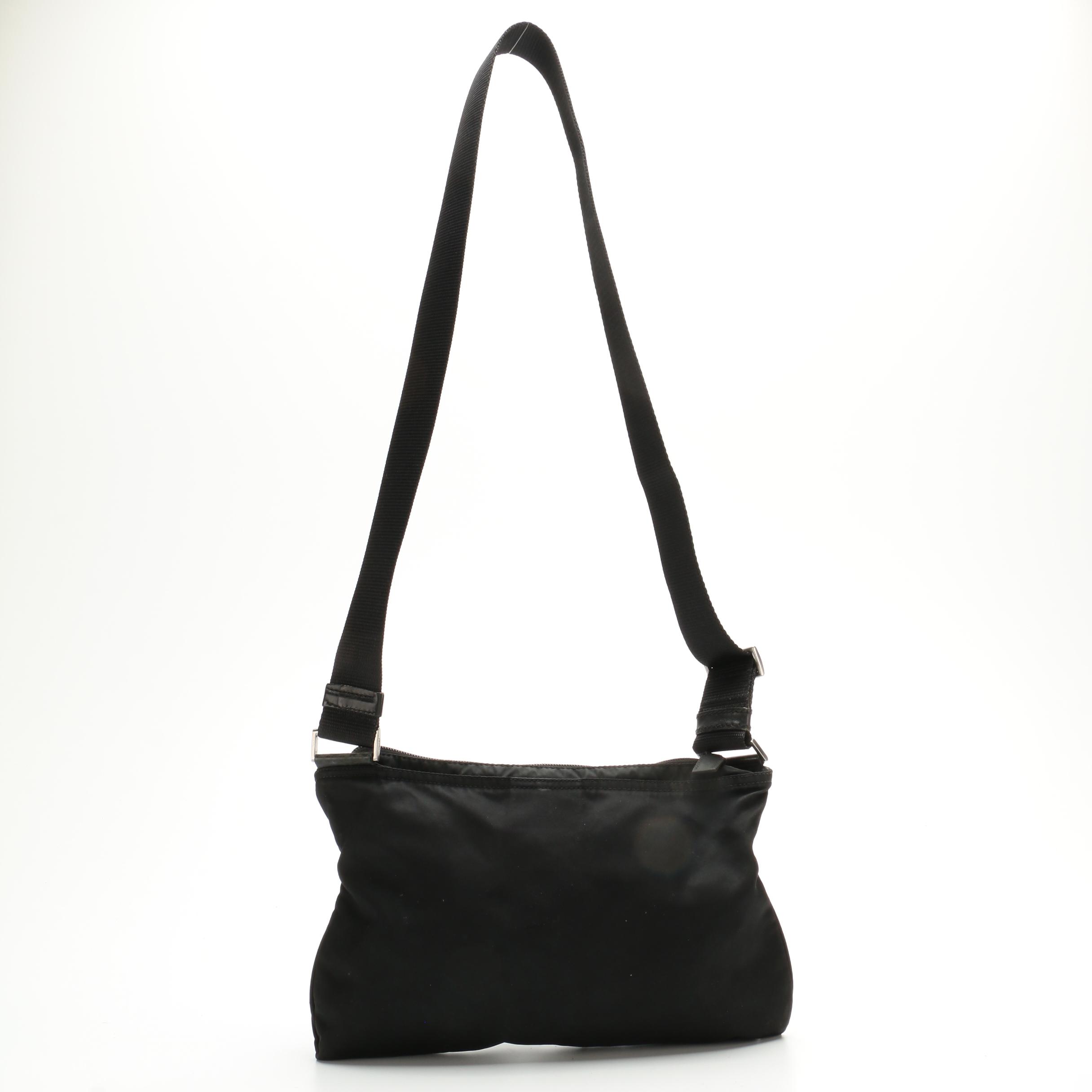 Prada Black Tessuto Nylon Crossbody with Leather Trim
