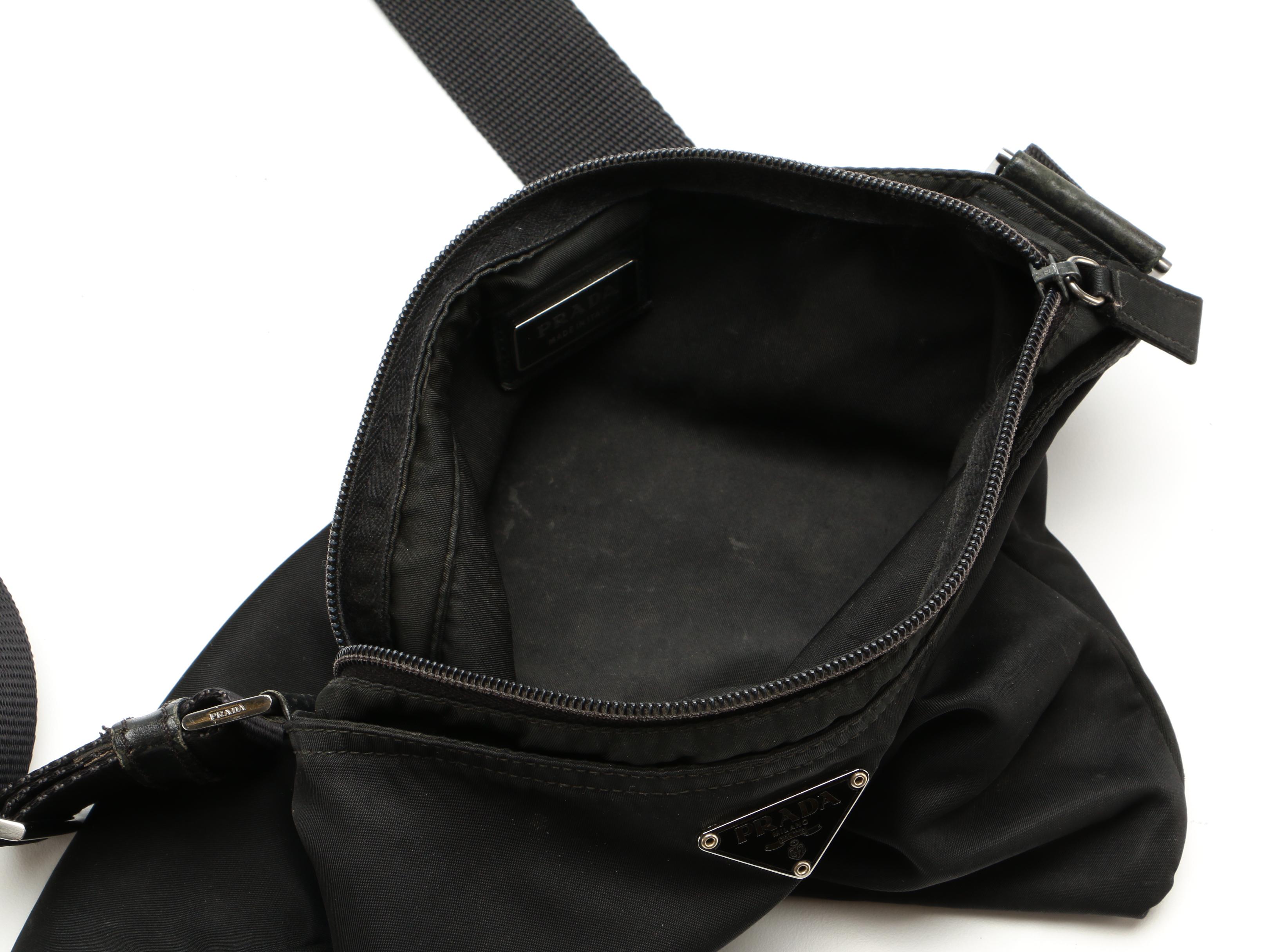 Prada Black Tessuto Nylon Crossbody with Leather Trim