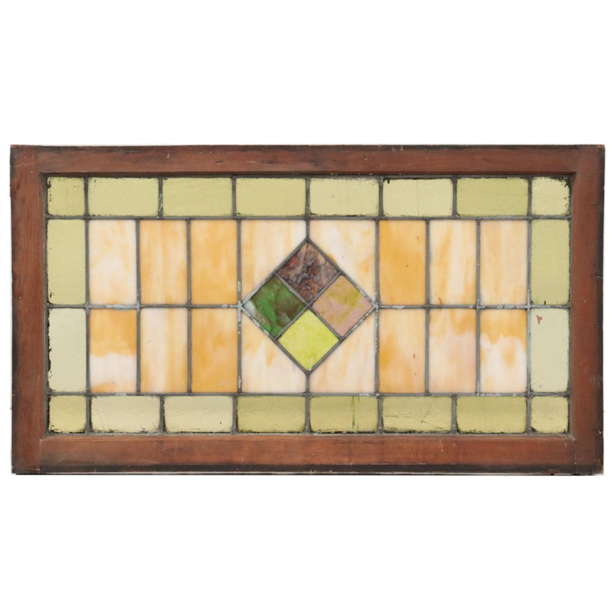 Geometric Stained Glass Window Panel,  Early to Mid 20th Century
