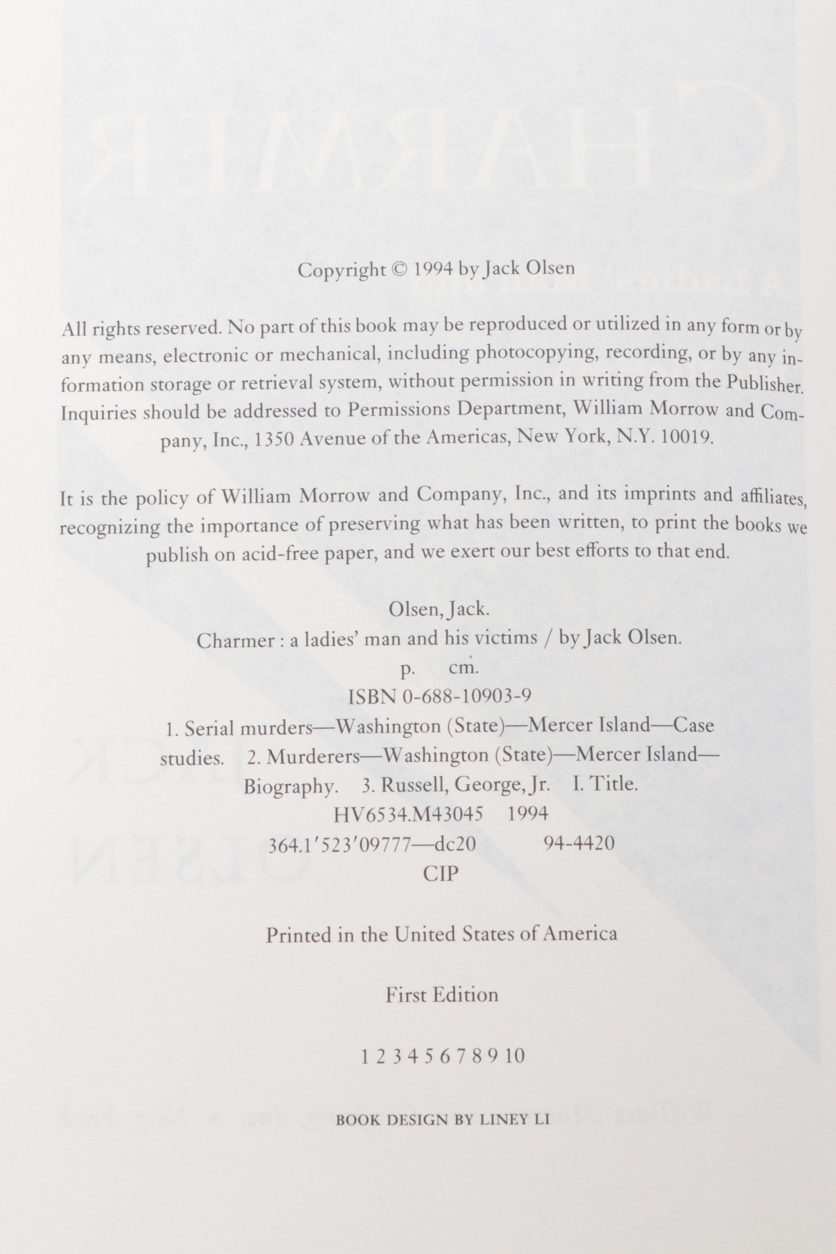 First Edition "Charmer" by Jack Olsen and More True Crime and Mystery Books