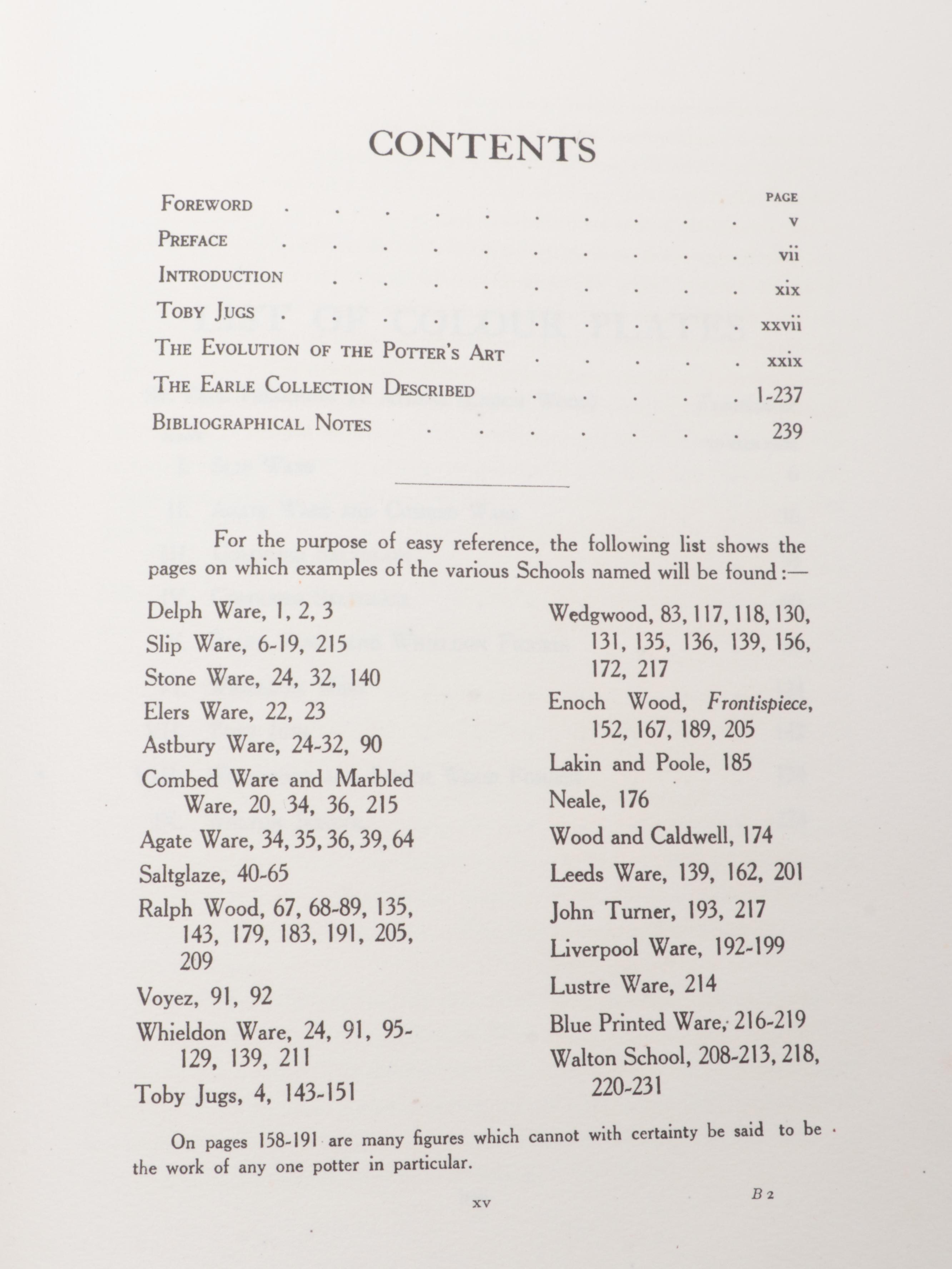 "The Earle Collection of Early Staffordshire Pottery" by Cyril Earle, 1915