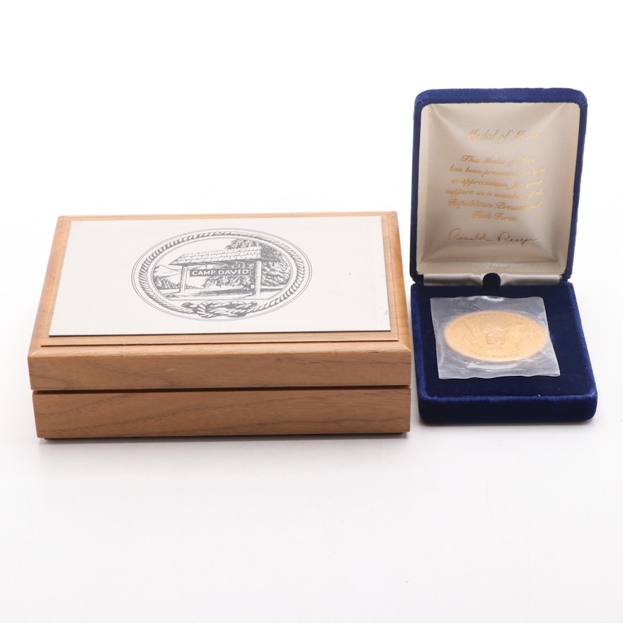 Ronald Reagan Themed Trinket Box with Republican Task Force Medal