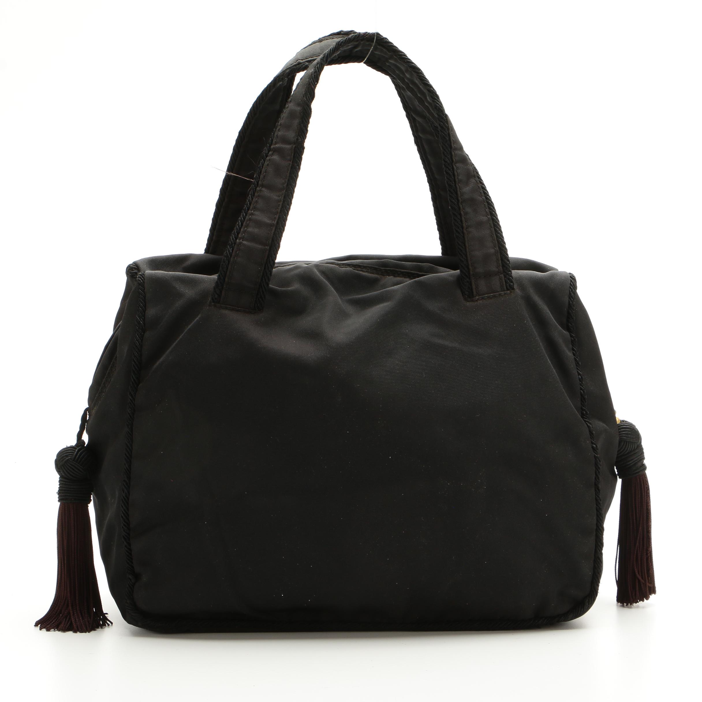 Prada Beaded Tassel Top Handle Bag in Black Tessuto Nylon